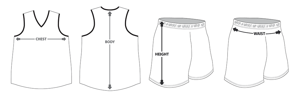 Female uniform size guide - singlets and shorts